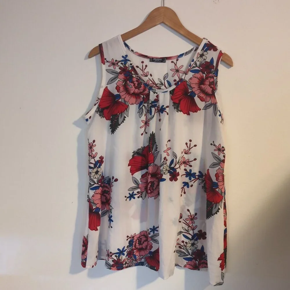 Zeagoo Sleeveless Floral Chiffon Top Size XL - Loose Fit - Picture 2 of 7